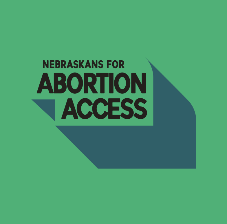 Nebraskans for Abortion Access logo with black text and a green drop shadow.