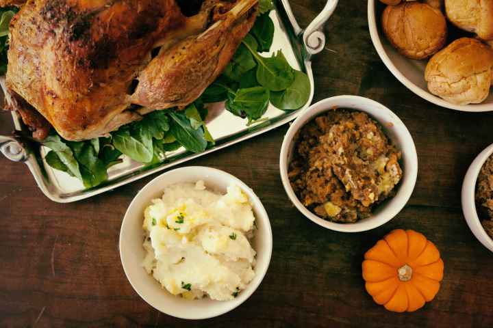 A Thanksgiving meal. An image depicting a Thanksgiving meal.