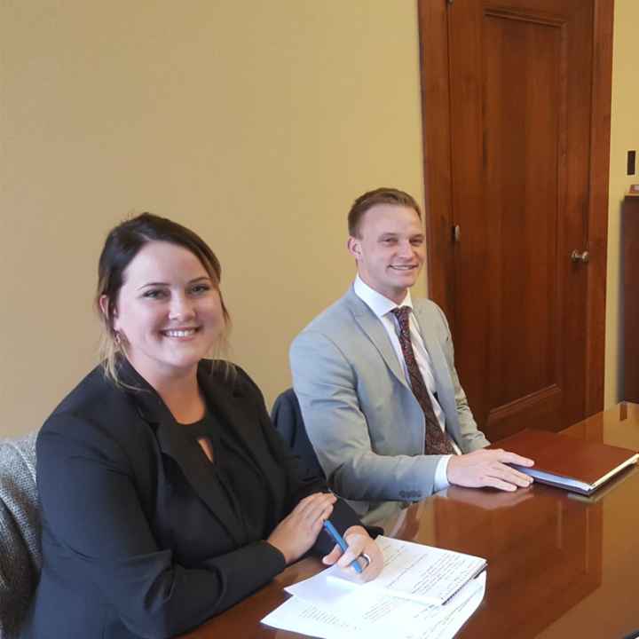 Nebraska Law Civil Clinic students Erin Olsen, an ACLU law clerk, and Josh Waltjer meet with Senator Wendy DeBoer to discuss a bill the Senator has introduced to clarify Nebraska's conviction set-aside law.