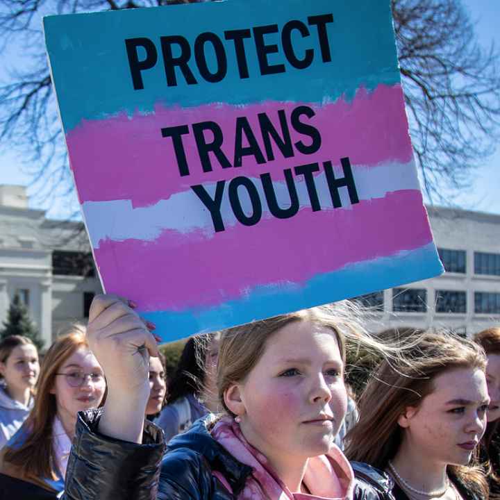 Des Moines high school students walk out of class in a demonstration against anti-trans legislation. Photo courtesy Phil Roeder.