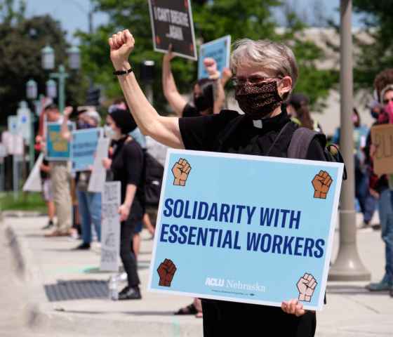 Protesters at a workers' rights protest.